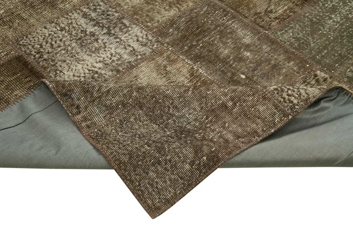 Patchwork Kahverengi Pamuk Üzerine Yün El Dokuma Kilim-296x403 - Görsel 6
