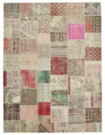 Patchwork Bej Pamuk Üzerine Yün El Dokuma Kilim-304x406