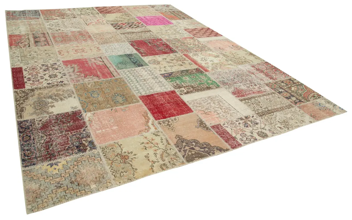 Patchwork Bej Pamuk Üzerine Yün El Dokuma Kilim-304x406 - Görsel 2