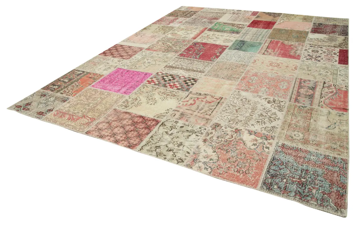 Patchwork Bej Pamuk Üzerine Yün El Dokuma Kilim-304x406 - Görsel 3