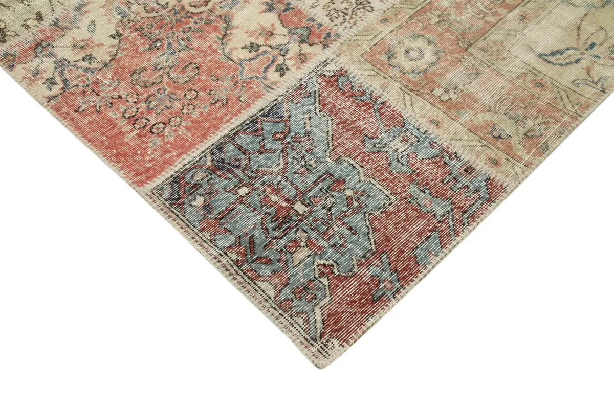 Patchwork Bej Pamuk Üzerine Yün El Dokuma Kilim-304x406 - Görsel 4