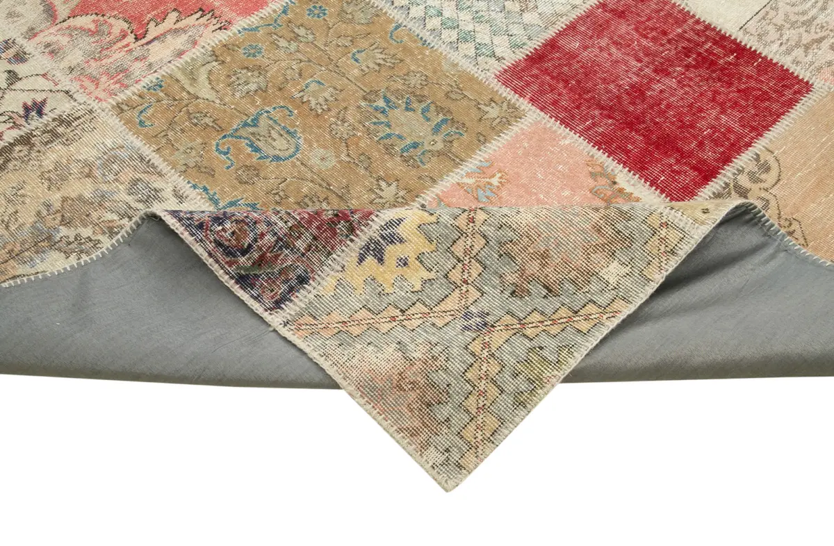 Patchwork Bej Pamuk Üzerine Yün El Dokuma Kilim-304x406 - Görsel 6