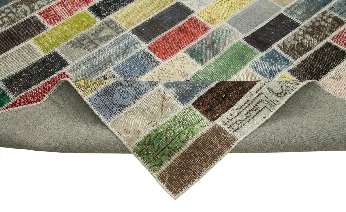 Patchwork Multi Pamuk Üzerine Yün El Dokuma Kilim-300x387 - Görsel 6