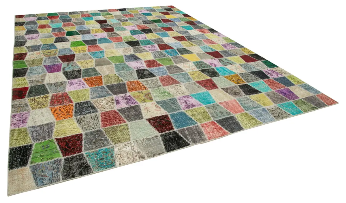 Patchwork Multi Pamuk Üzerine Yün El Dokuma Kilim-306x403 - Görsel 2