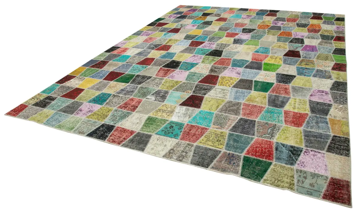 Patchwork Multi Pamuk Üzerine Yün El Dokuma Kilim-306x403 - Görsel 3