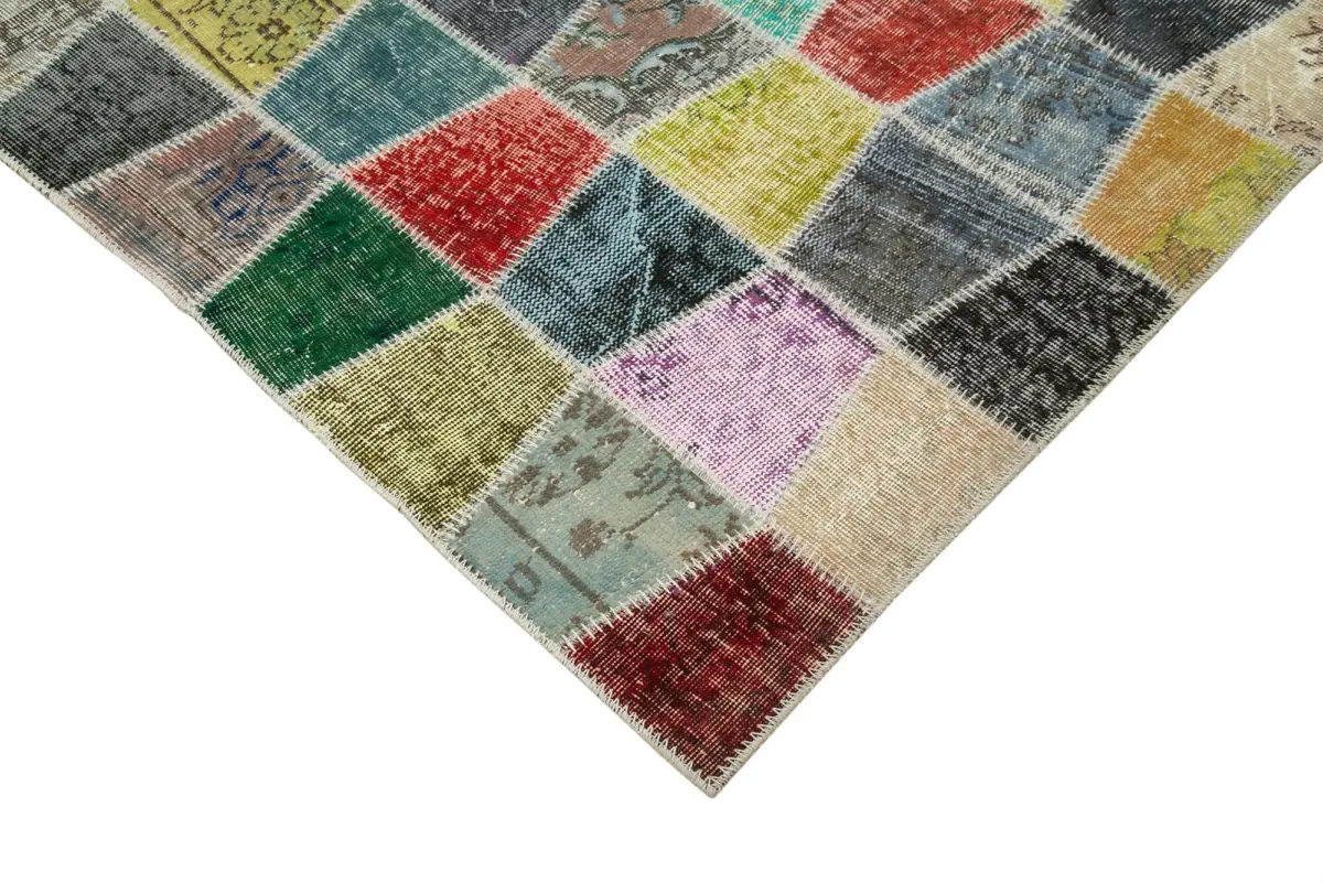 Patchwork Multi Pamuk Üzerine Yün El Dokuma Kilim-306x403 - Görsel 4
