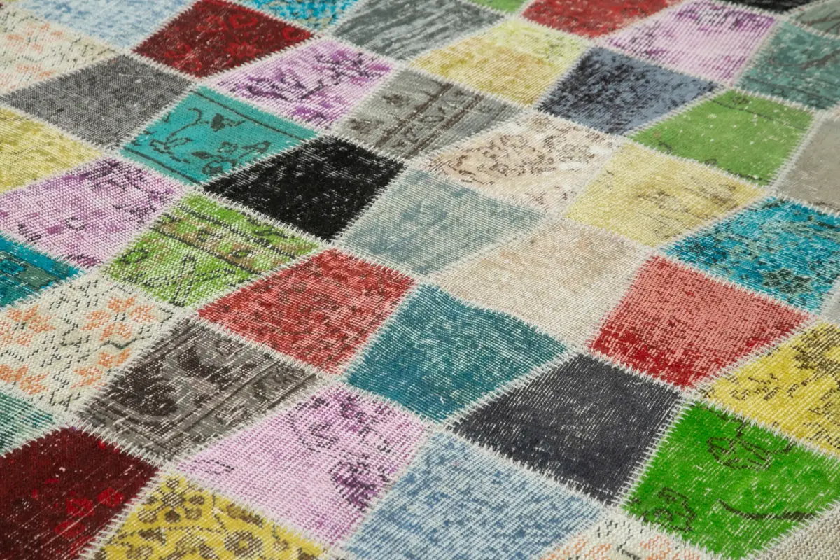 Patchwork Multi Pamuk Üzerine Yün El Dokuma Kilim-306x403 - Görsel 5