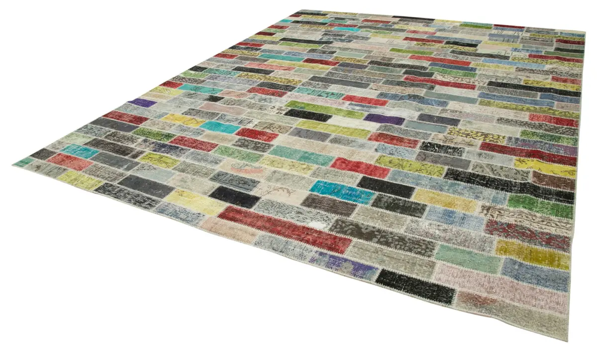Patchwork Multi Pamuk Üzerine Yün El Dokuma Kilim-302x387 - Görsel 3