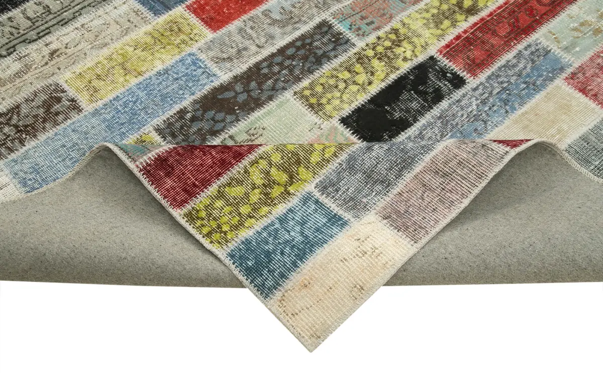 Patchwork Multi Pamuk Üzerine Yün El Dokuma Kilim-302x387 - Görsel 6