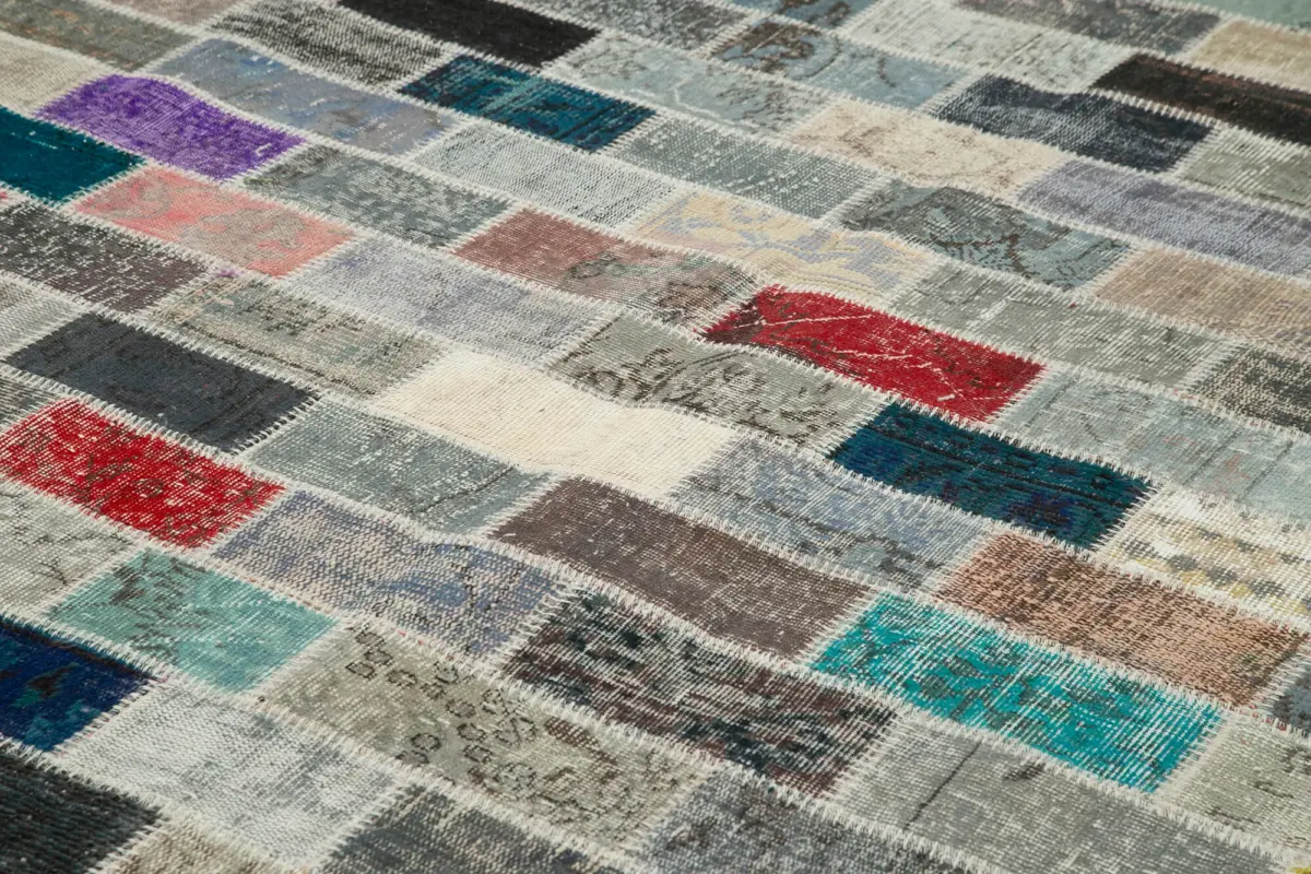 Patchwork Multi Pamuk Üzerine Yün El Dokuma Kilim-298x408 - Görsel 5