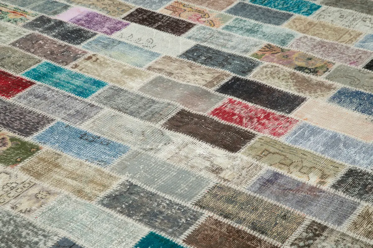 Patchwork Multi Pamuk Üzerine Yün El Dokuma Kilim-298x400 - Görsel 5