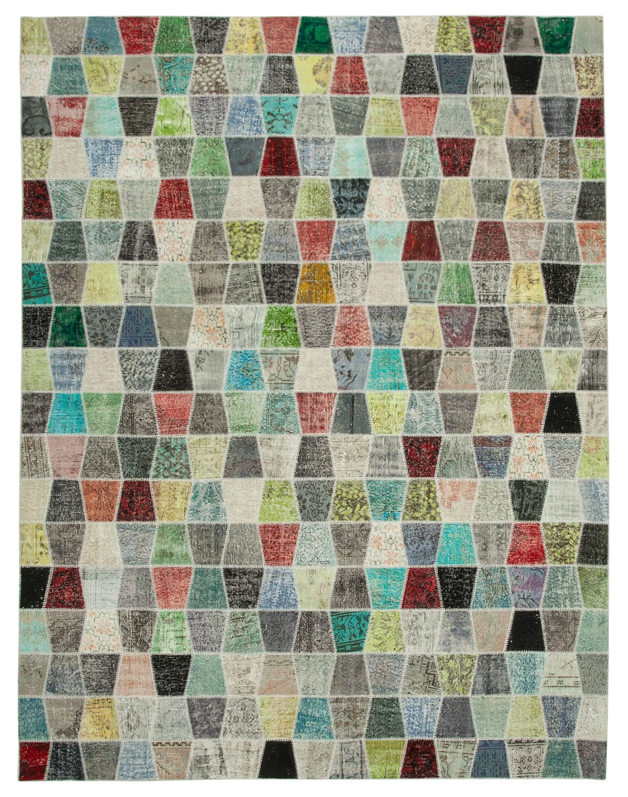 Patchwork Multi Pamuk Üzerine Yün El Dokuma Kilim-307x401 - Görsel 1
