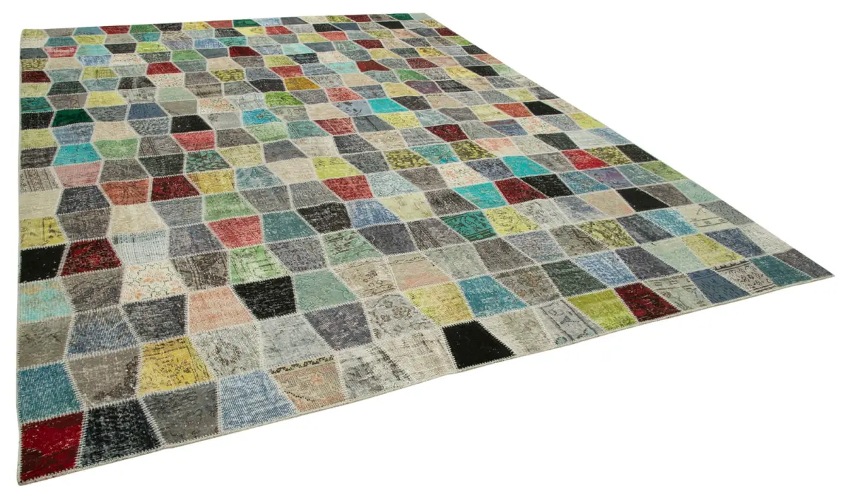 Patchwork Multi Pamuk Üzerine Yün El Dokuma Kilim-307x401 - Görsel 2
