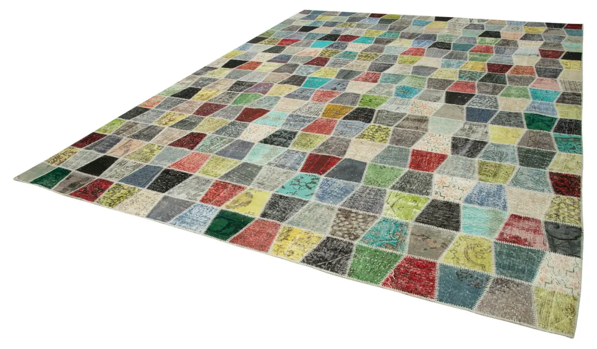 Patchwork Multi Pamuk Üzerine Yün El Dokuma Kilim-307x401 - Görsel 3