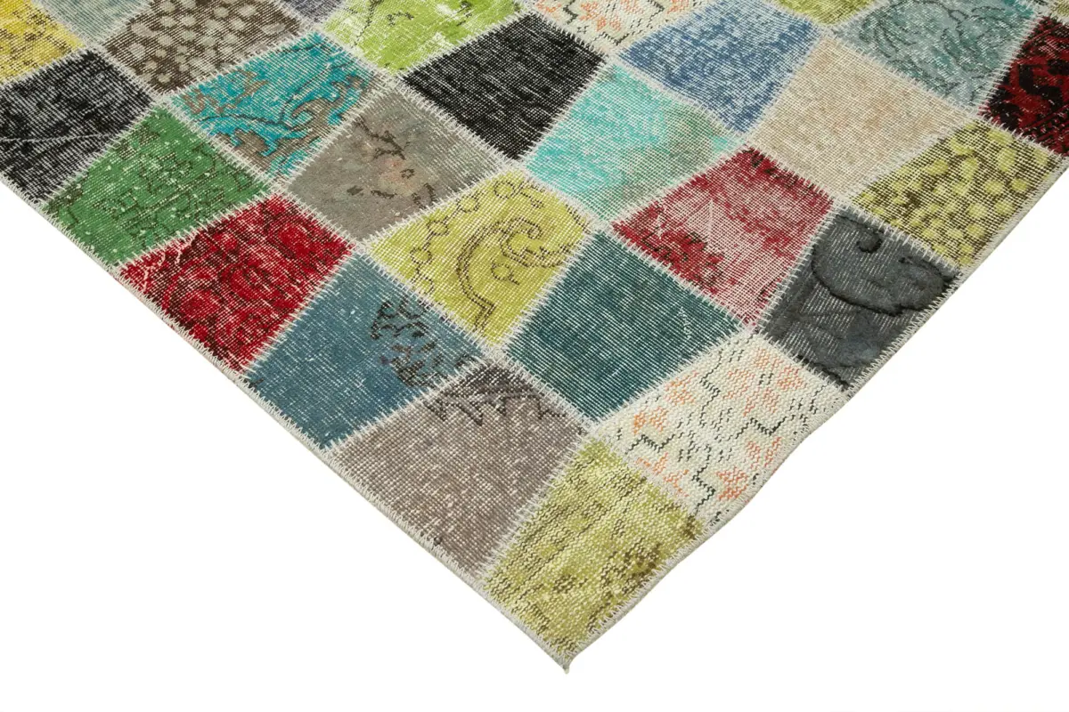 Patchwork Multi Pamuk Üzerine Yün El Dokuma Kilim-307x401 - Görsel 4