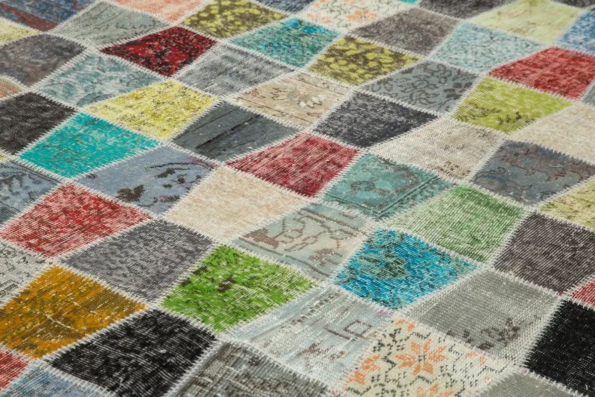 Patchwork Multi Pamuk Üzerine Yün El Dokuma Kilim-307x401 - Görsel 5