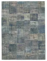 Patchwork Mavi Pamuk Üzerine Yün El Dokuma Kilim-296x400