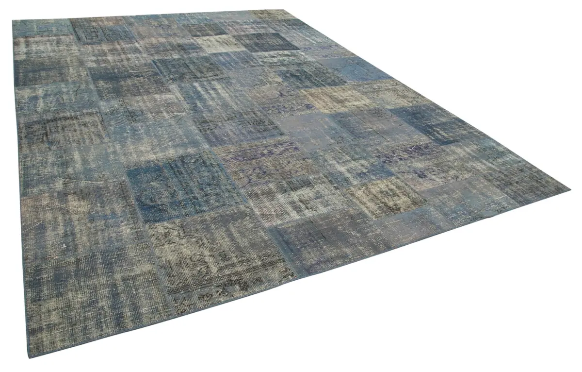 Patchwork Mavi Pamuk Üzerine Yün El Dokuma Kilim-296x400 - Görsel 2