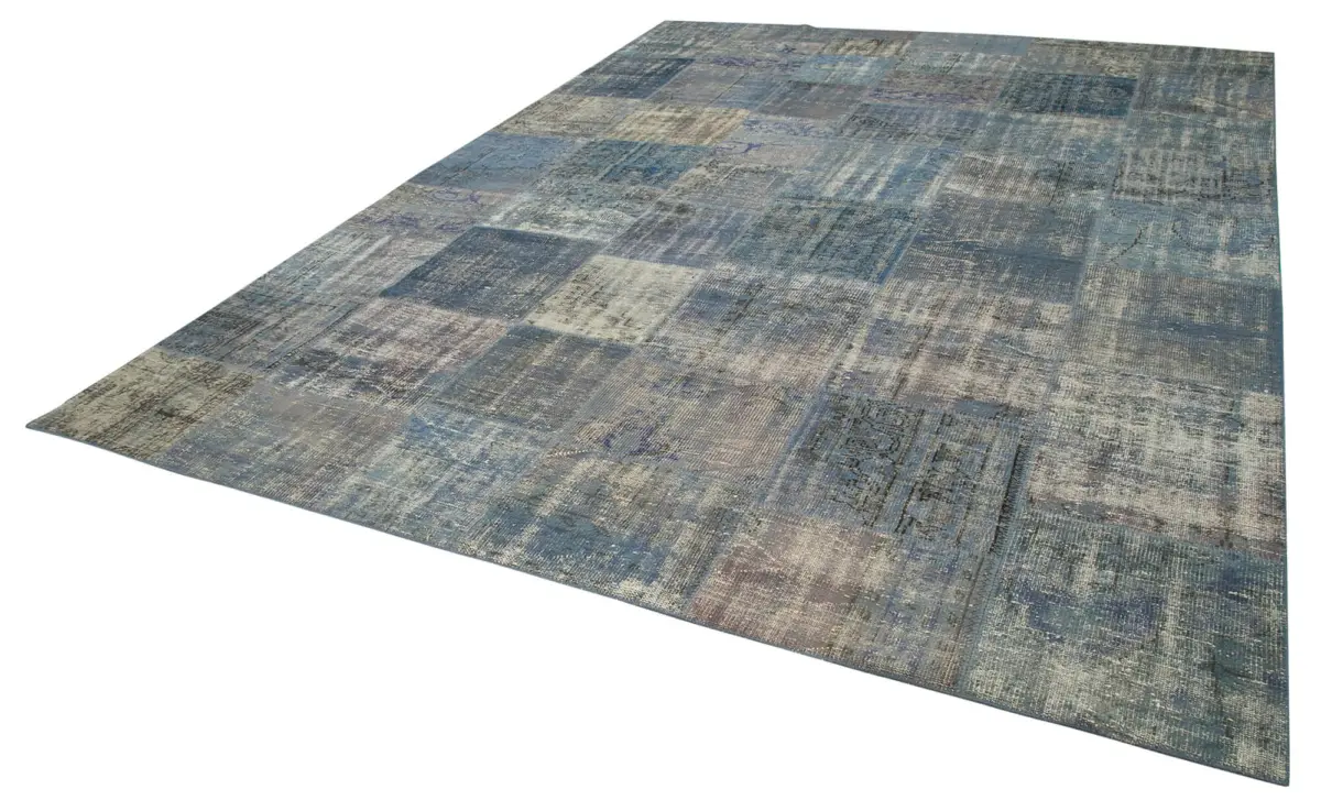 Patchwork Mavi Pamuk Üzerine Yün El Dokuma Kilim-296x400 - Görsel 3