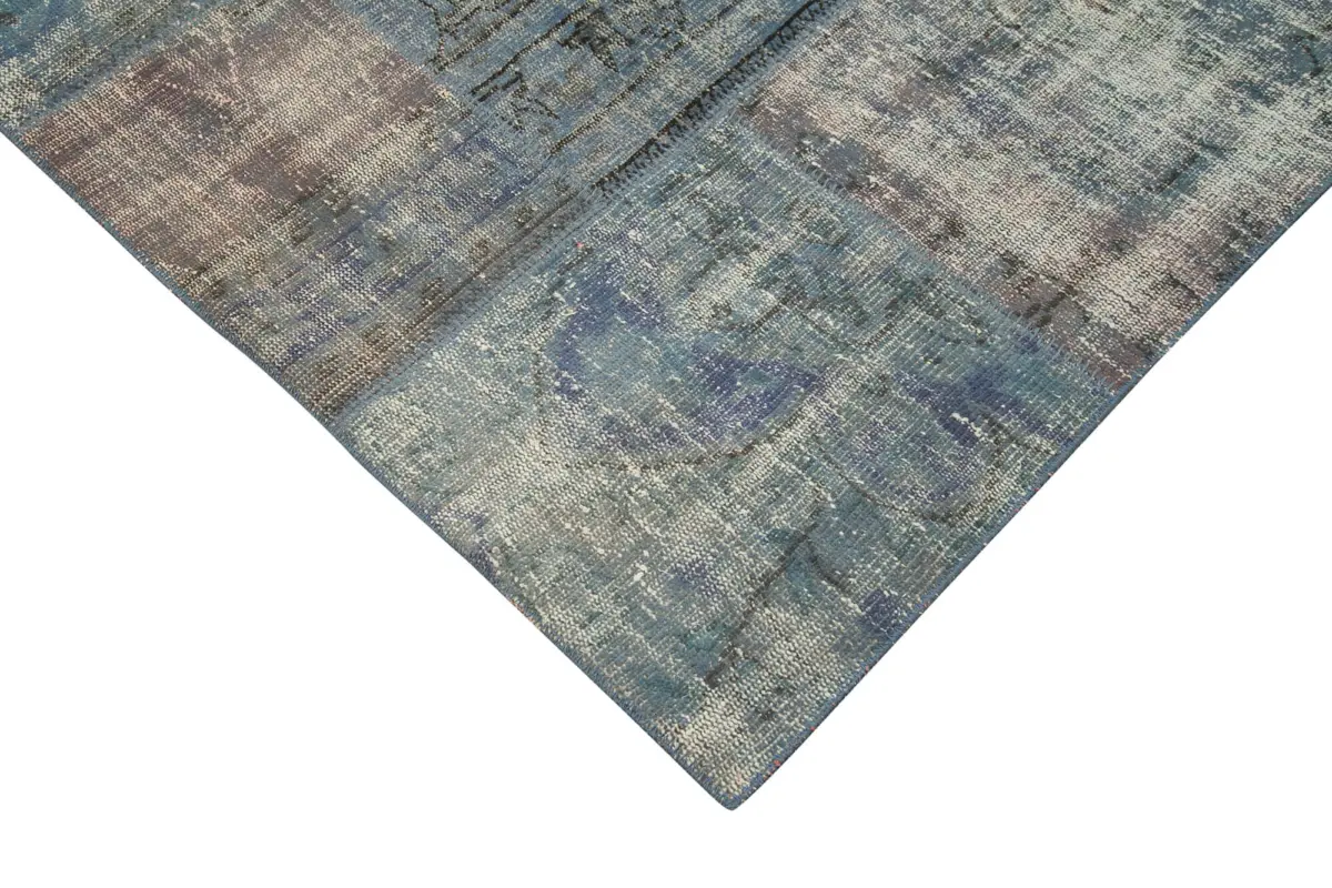 Patchwork Mavi Pamuk Üzerine Yün El Dokuma Kilim-296x400 - Görsel 4