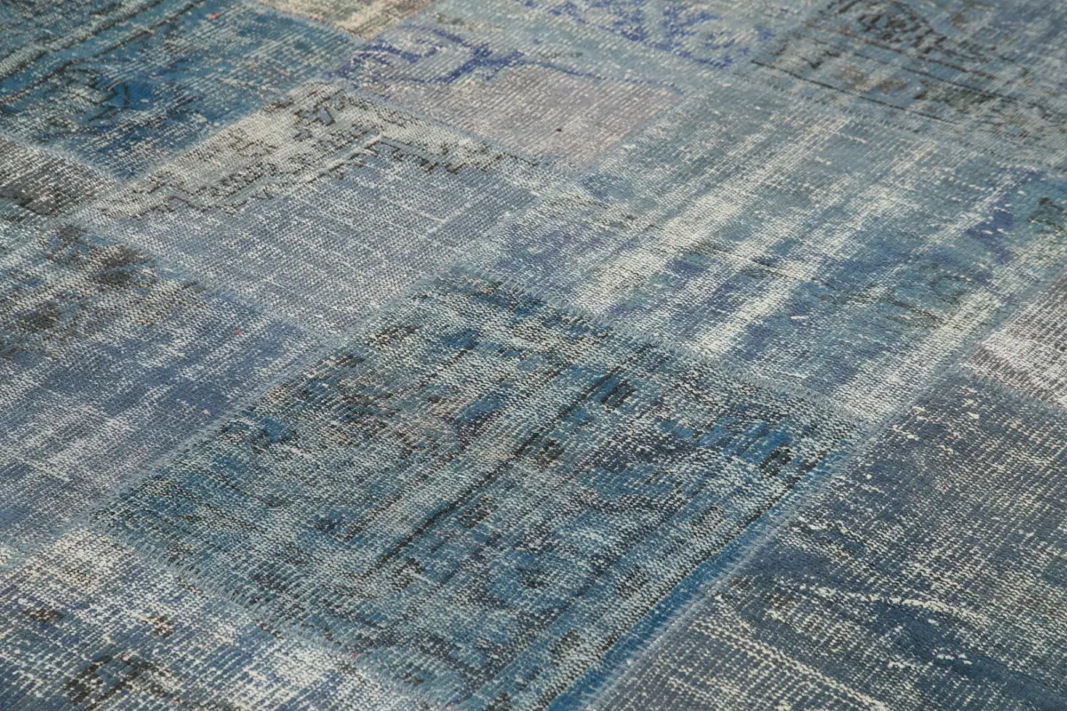 Patchwork Mavi Pamuk Üzerine Yün El Dokuma Kilim-296x400 - Görsel 5