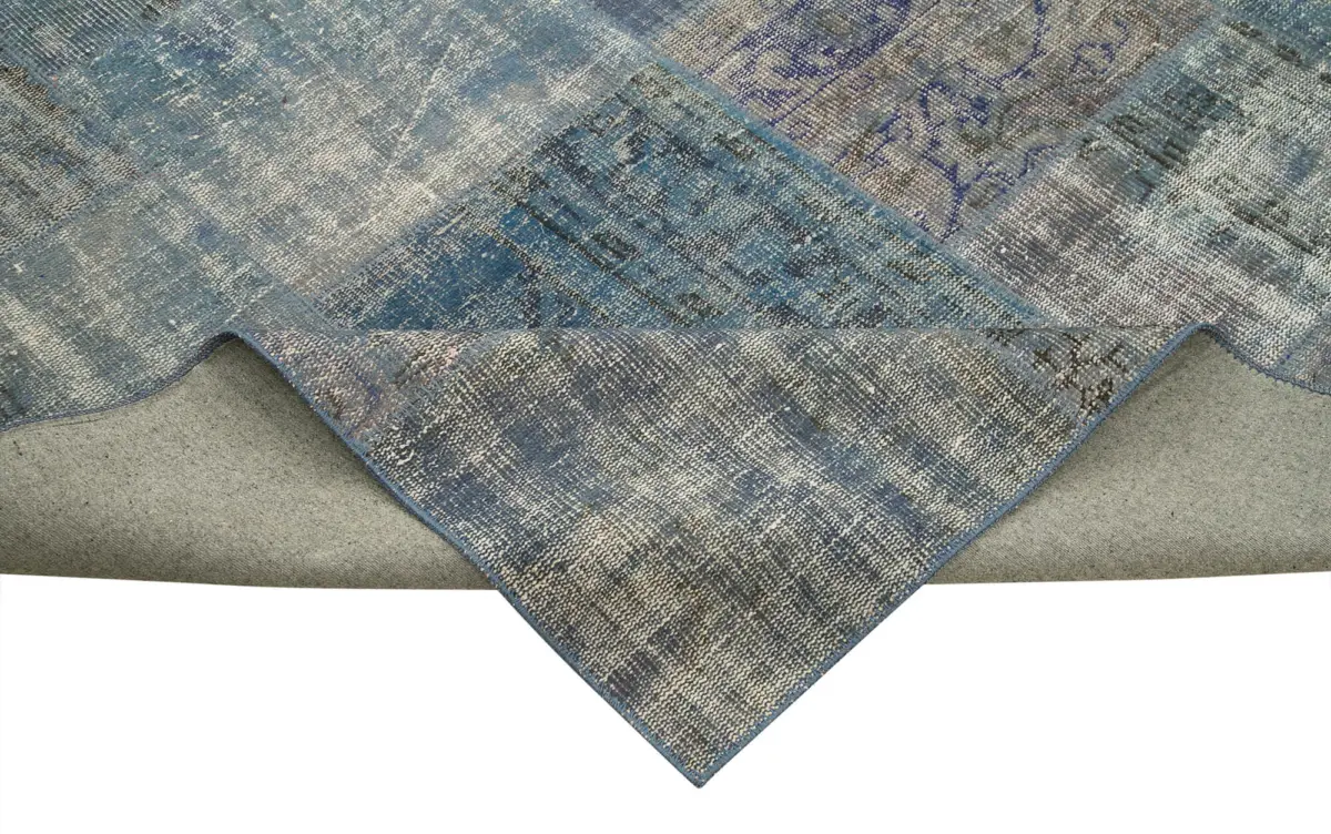 Patchwork Mavi Pamuk Üzerine Yün El Dokuma Kilim-296x400 - Görsel 6