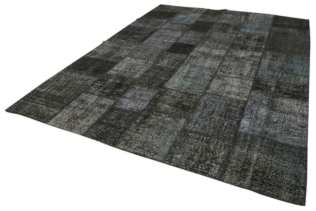 Patchwork Siyah Pamuk Üzerine Yün El Dokuma Kilim-255x352 - Görsel 3