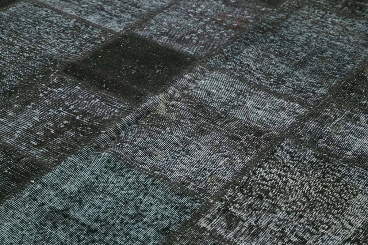 Patchwork Siyah Pamuk Üzerine Yün El Dokuma Kilim-255x352 - Görsel 5