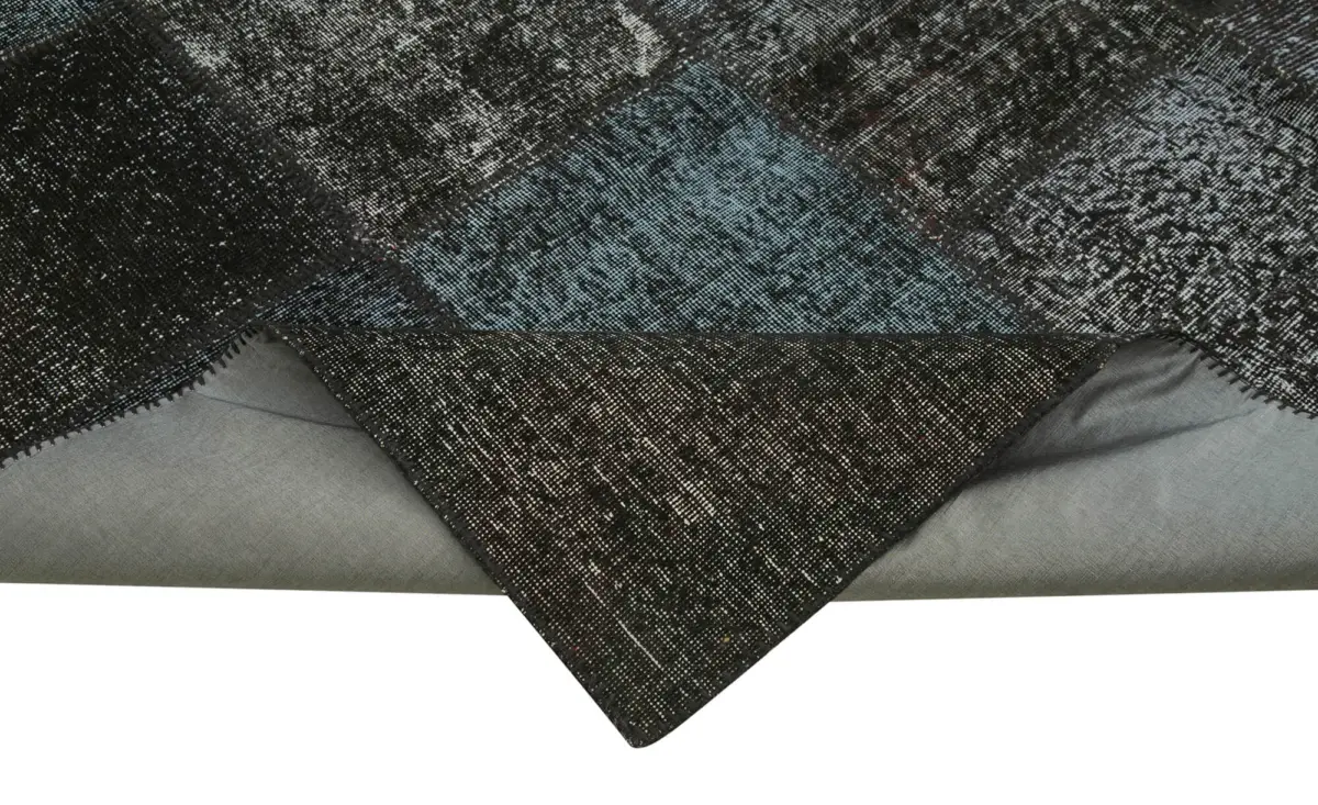 Patchwork Siyah Pamuk Üzerine Yün El Dokuma Kilim-255x352 - Görsel 6