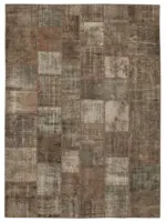 Patchwork Kahverengi Pamuk Üzerine Yün El Dokuma Kilim-254x351
