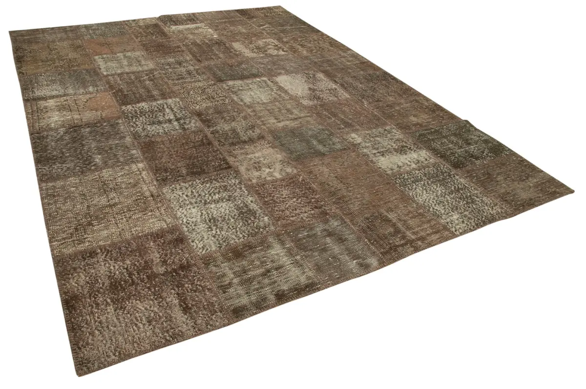 Patchwork Kahverengi Pamuk Üzerine Yün El Dokuma Kilim-254x351 - Görsel 2