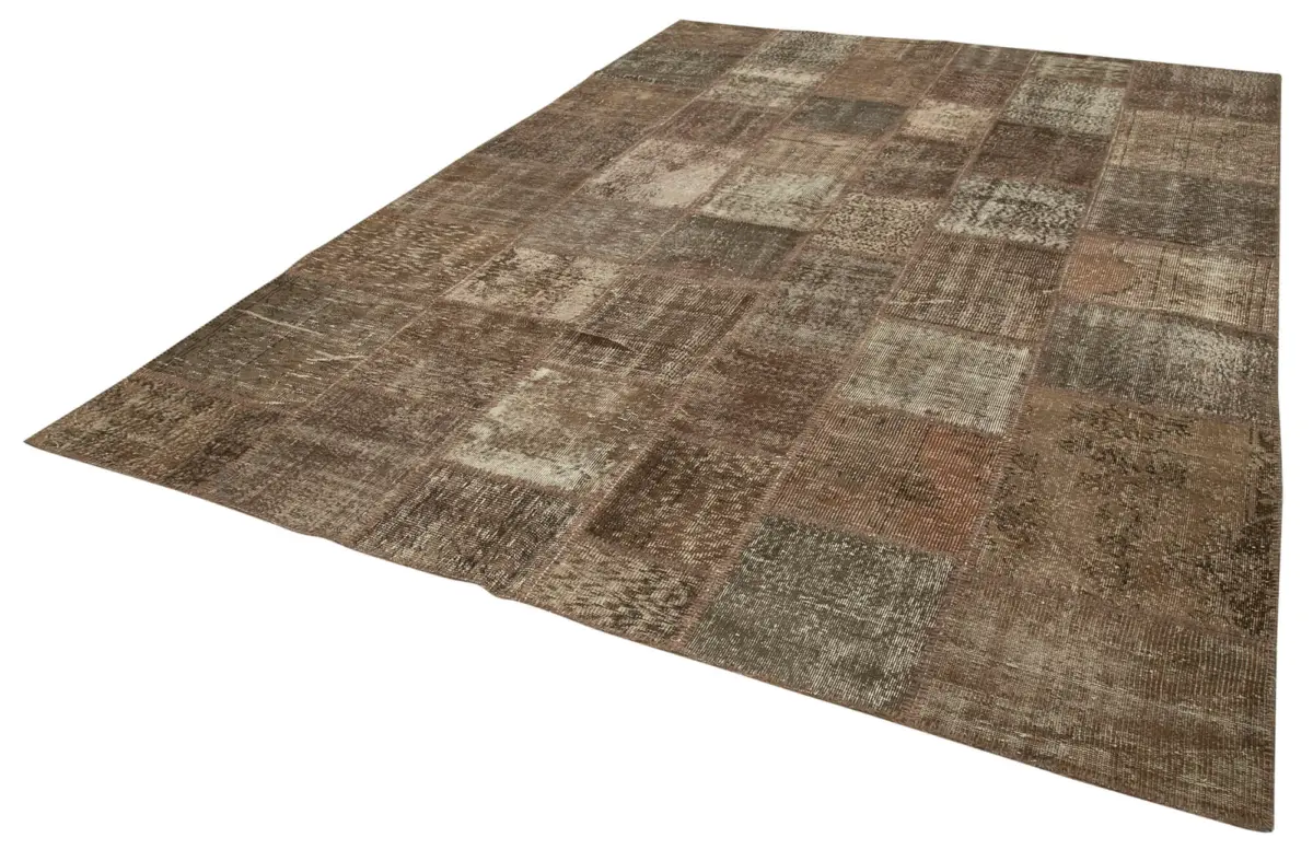 Patchwork Kahverengi Pamuk Üzerine Yün El Dokuma Kilim-254x351 - Görsel 3