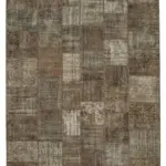 Patchwork Kahverengi Pamuk Üzerine Yün El Dokuma Kilim-254x351