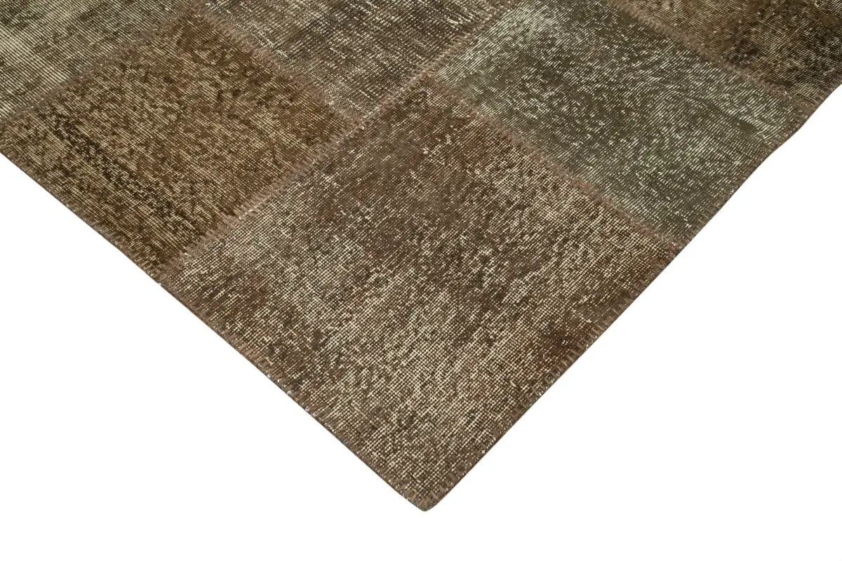 Patchwork Kahverengi Pamuk Üzerine Yün El Dokuma Kilim-254x351 - Görsel 4