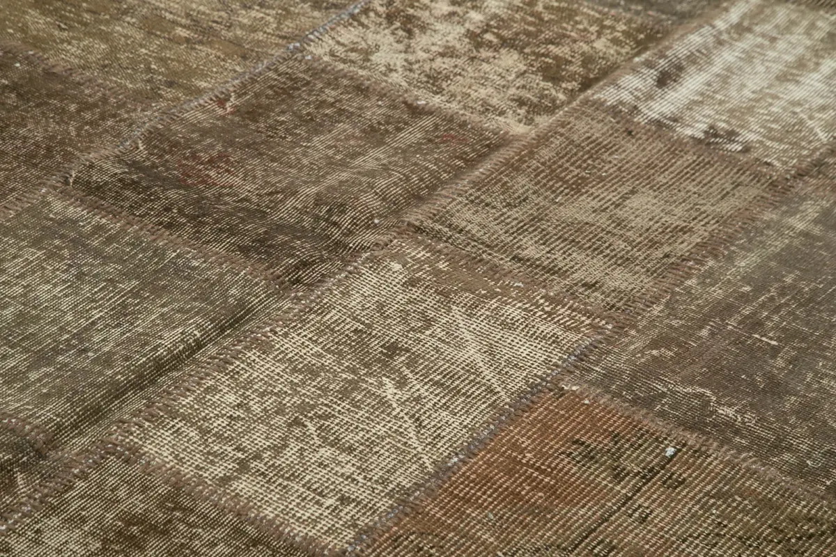 Patchwork Kahverengi Pamuk Üzerine Yün El Dokuma Kilim-254x351 - Görsel 5