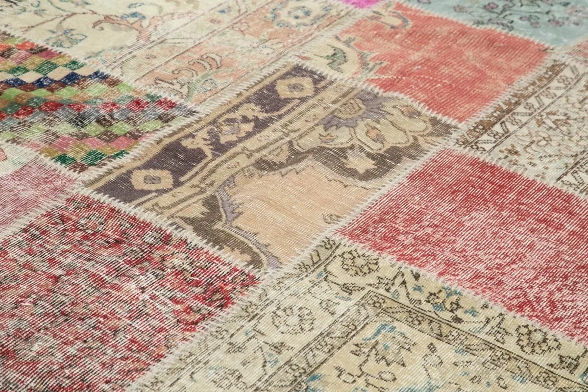 Patchwork Multi Pamuk Üzerine Yün El Dokuma Kilim-251x355 - Görsel 5