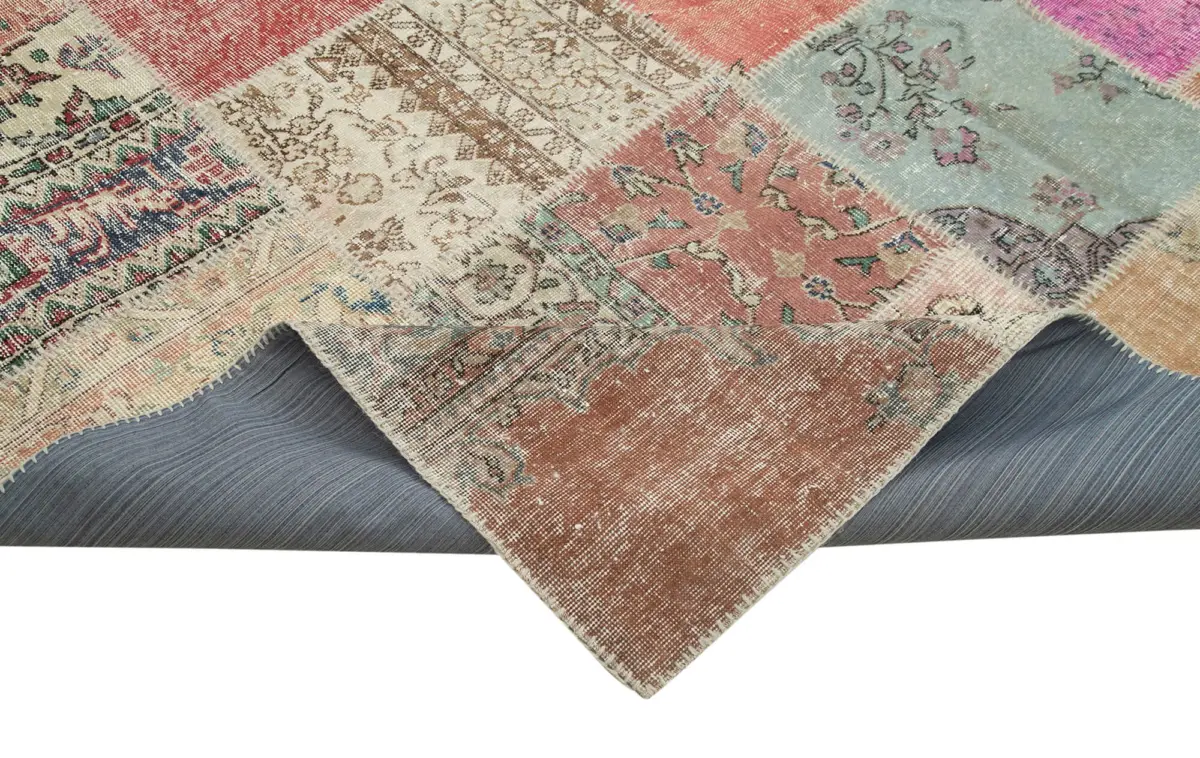 Patchwork Multi Pamuk Üzerine Yün El Dokuma Kilim-251x355 - Görsel 6
