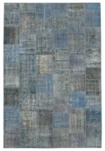 Patchwork Mavi Pamuk Üzerine Yün El Dokuma Kilim-235x353