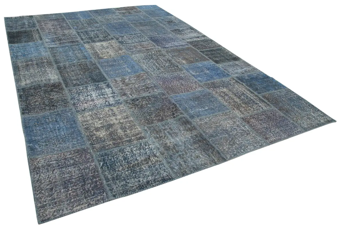 Patchwork Mavi Pamuk Üzerine Yün El Dokuma Kilim-235x353 - Görsel 2