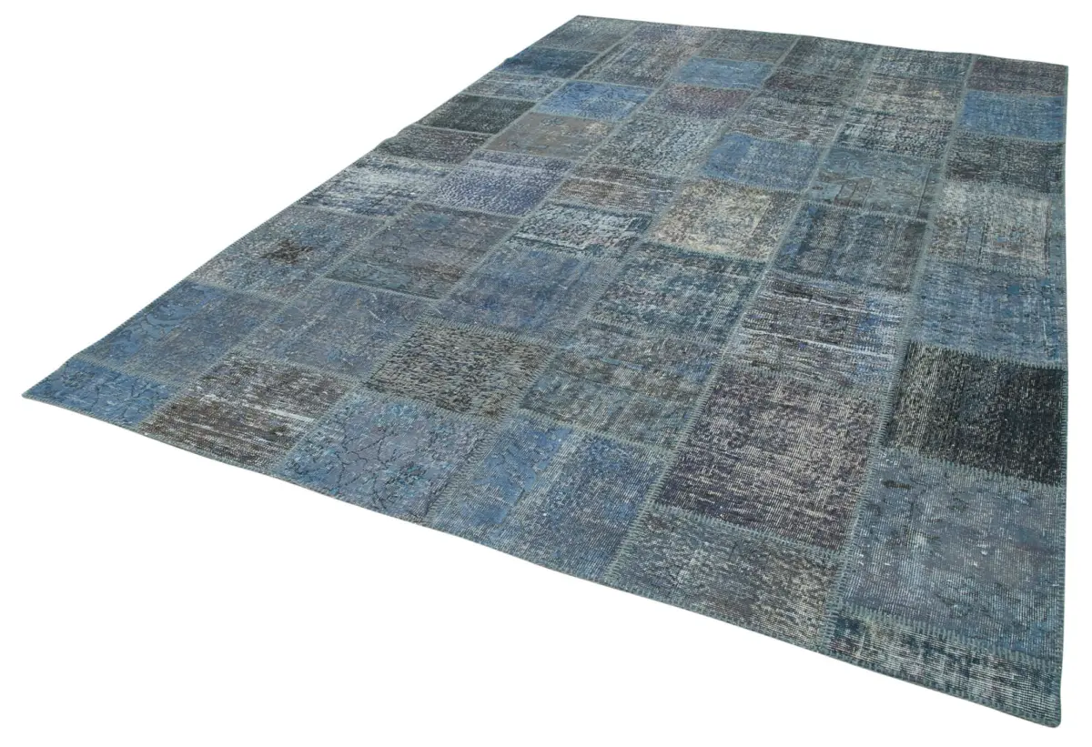 Patchwork Mavi Pamuk Üzerine Yün El Dokuma Kilim-235x353 - Görsel 3