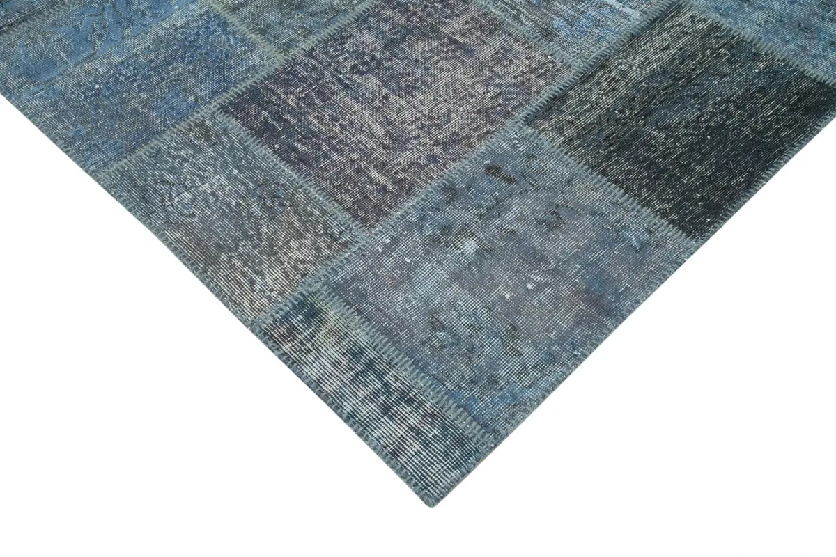Patchwork Mavi Pamuk Üzerine Yün El Dokuma Kilim-235x353 - Görsel 4