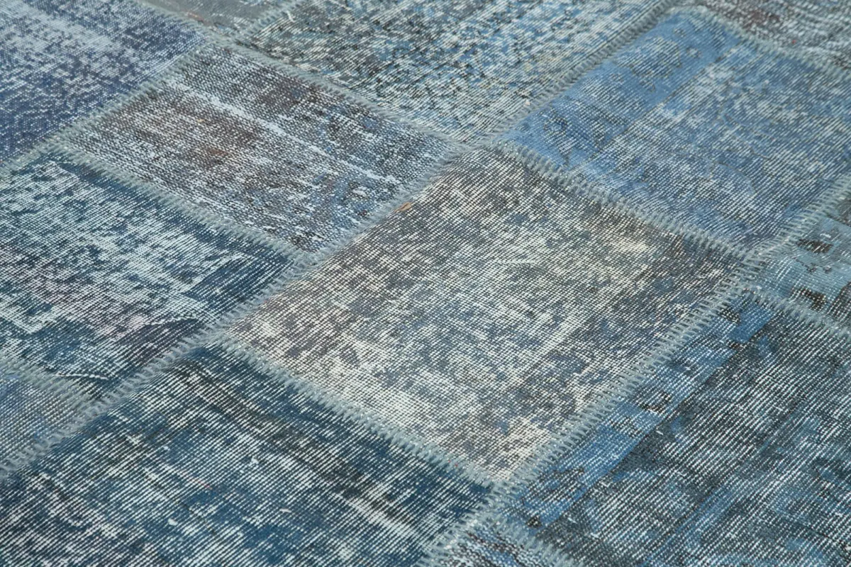 Patchwork Mavi Pamuk Üzerine Yün El Dokuma Kilim-235x353 - Görsel 5
