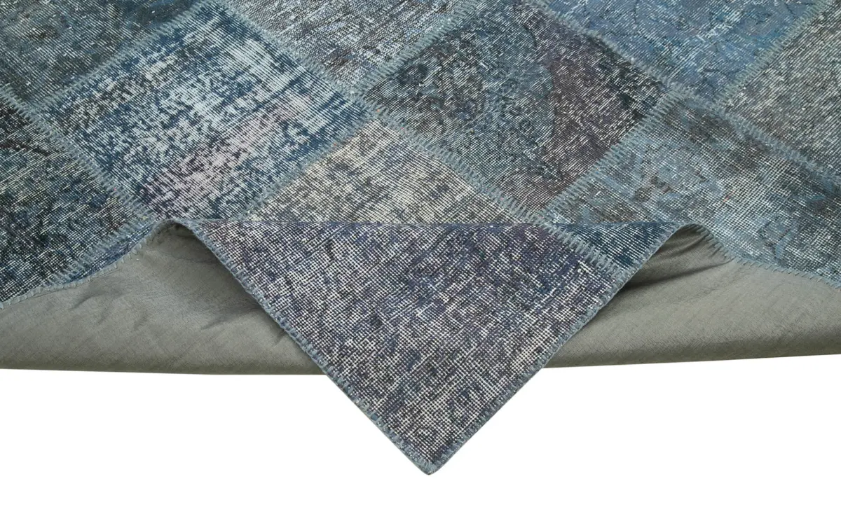 Patchwork Mavi Pamuk Üzerine Yün El Dokuma Kilim-235x353 - Görsel 6