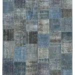 Patchwork Mavi Pamuk Üzerine Yün El Dokuma Kilim-253x353