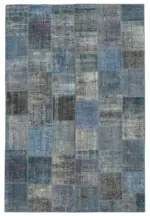 Patchwork Mavi Pamuk Üzerine Yün El Dokuma Kilim-253x353