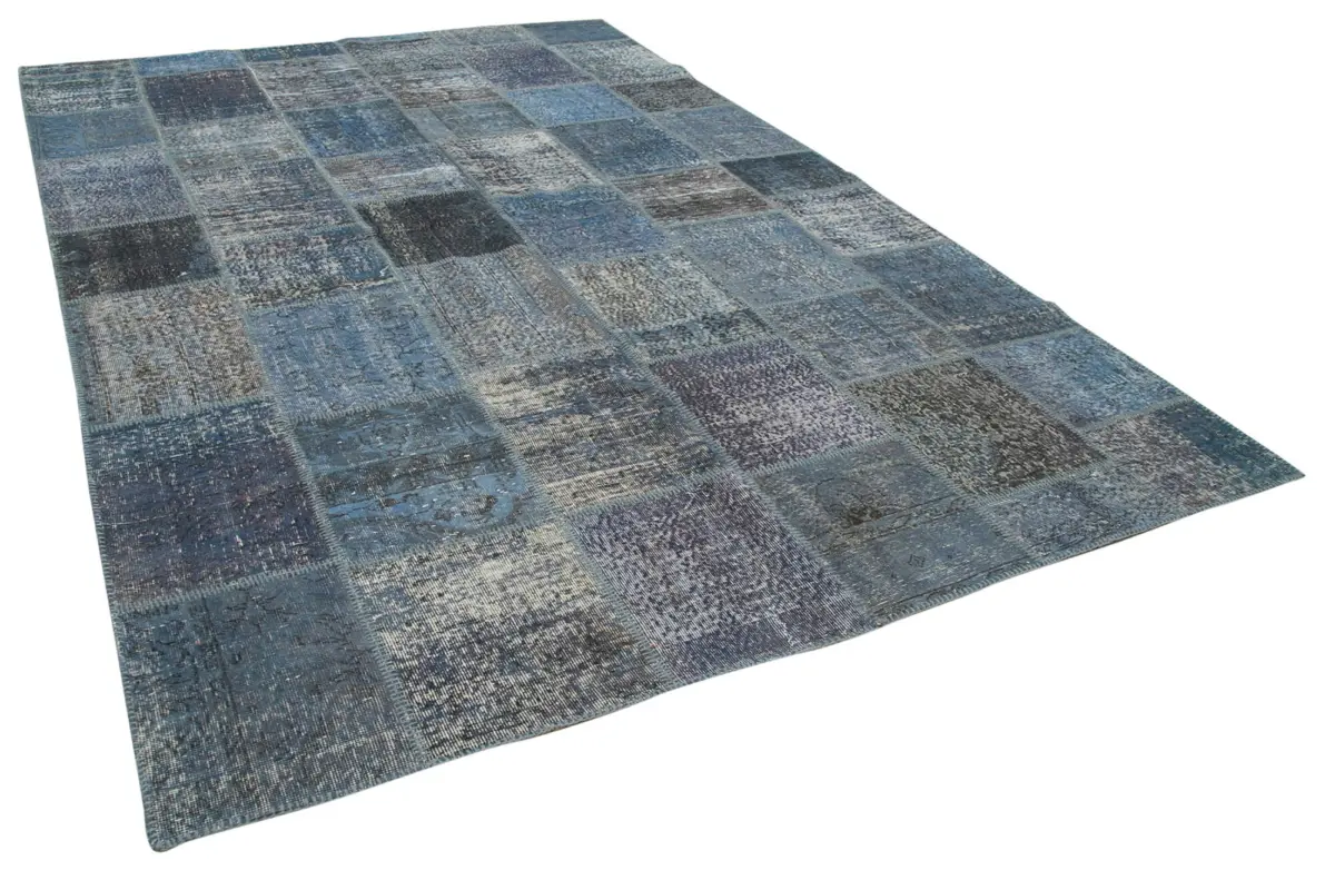 Patchwork Mavi Pamuk Üzerine Yün El Dokuma Kilim-253x353 - Görsel 2