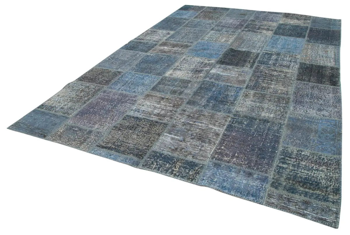 Patchwork Mavi Pamuk Üzerine Yün El Dokuma Kilim-253x353 - Görsel 3
