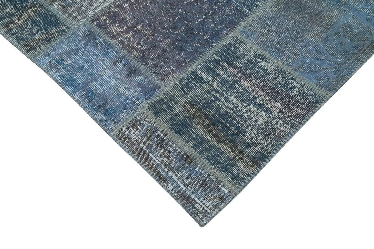 Patchwork Mavi Pamuk Üzerine Yün El Dokuma Kilim-253x353 - Görsel 4
