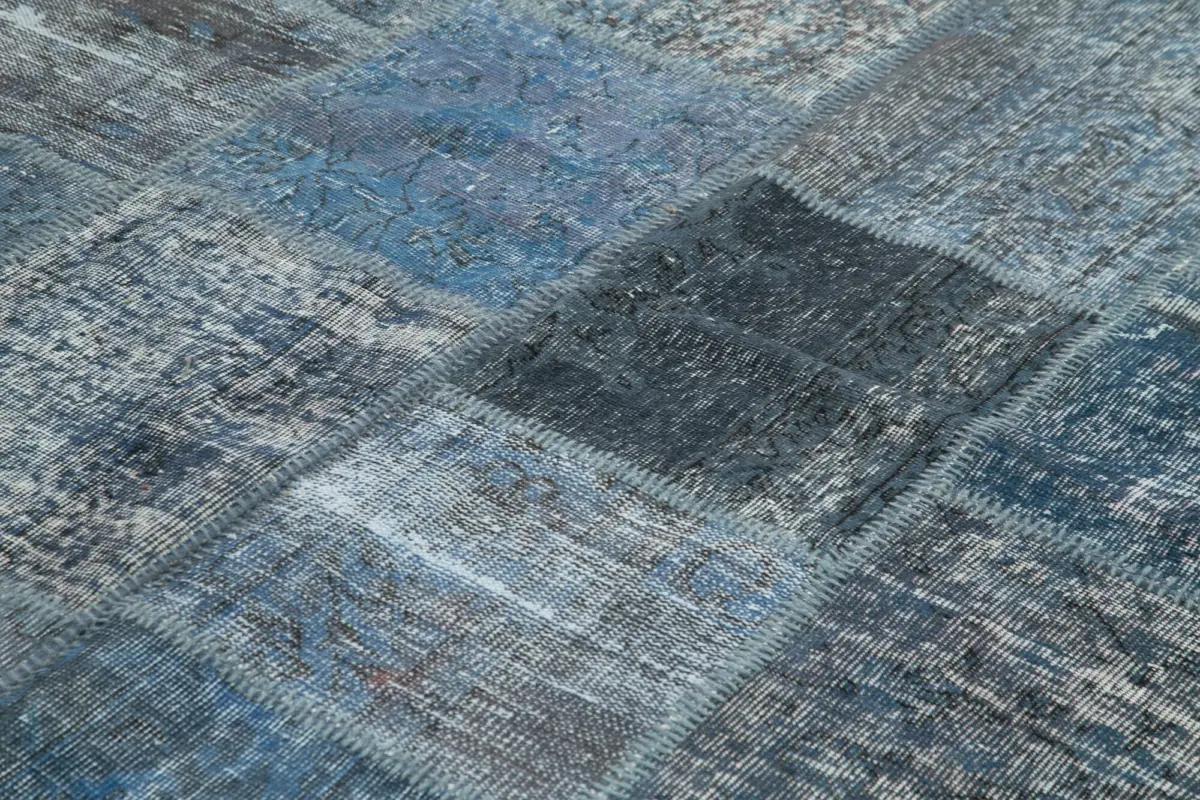 Patchwork Mavi Pamuk Üzerine Yün El Dokuma Kilim-253x353 - Görsel 5
