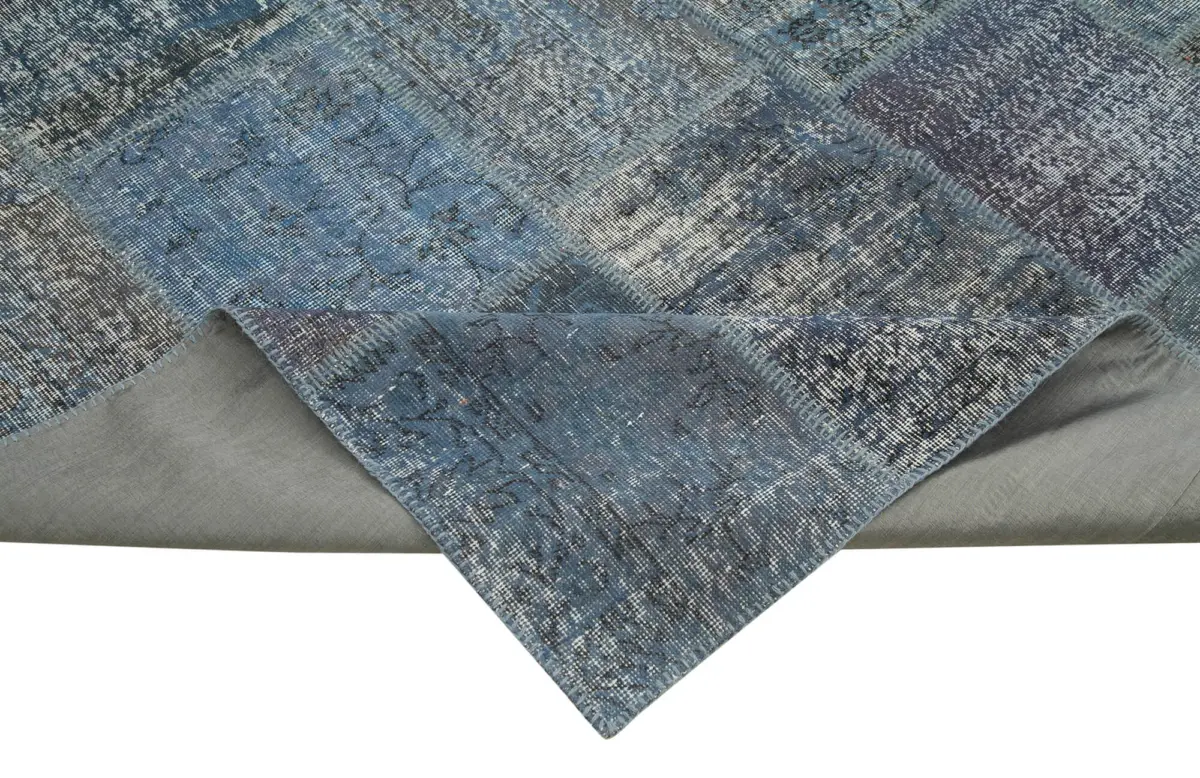 Patchwork Mavi Pamuk Üzerine Yün El Dokuma Kilim-253x353 - Görsel 6